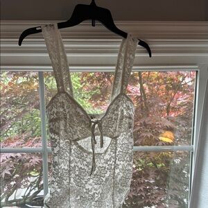 Free People White Lace Chemise with Floral Detailing